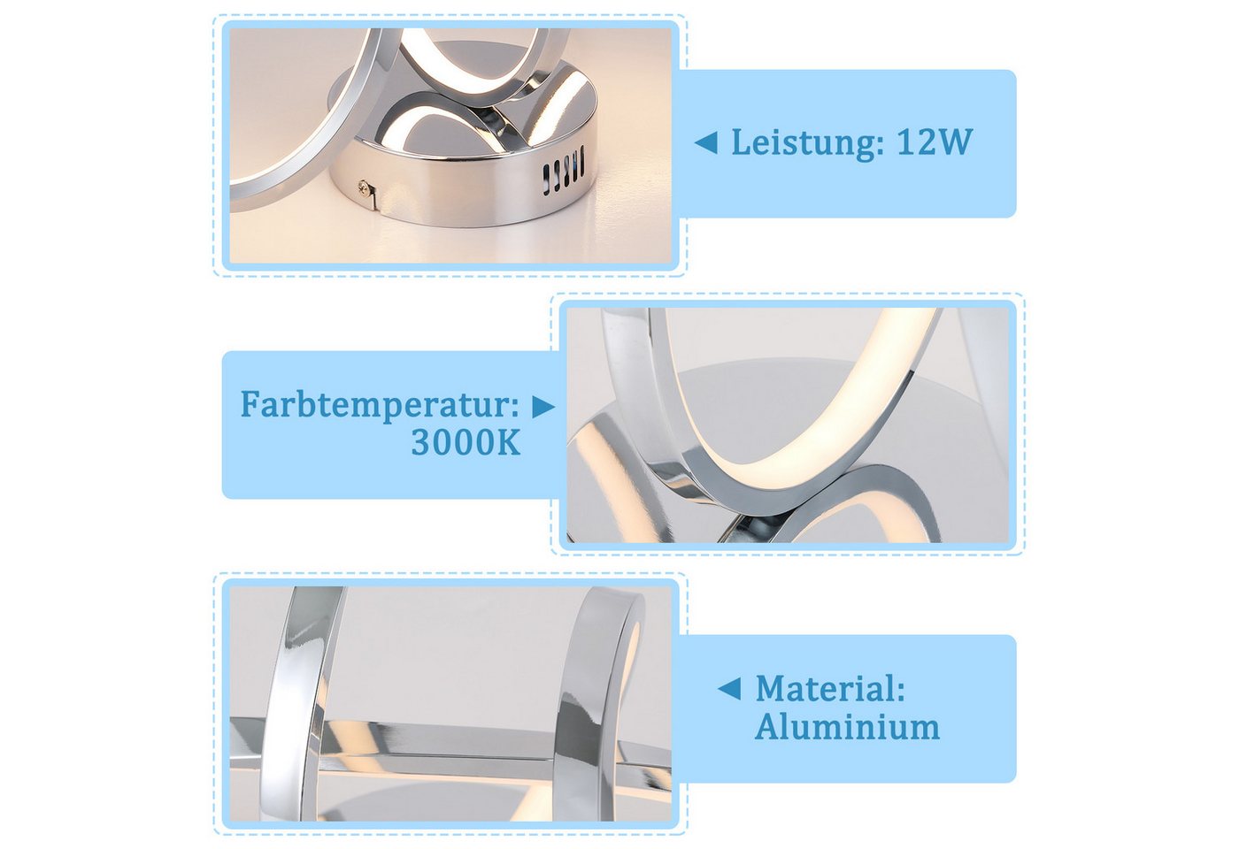 ZMH LED Deckenleuchte Wohnzimmer Modern 12W Schlafzimmerlampe 3000K Innen Flur Küche, LED fest integriert, Warmweiß, Nickel Innen Deckenlampe Schlafzimmer Bild 2
