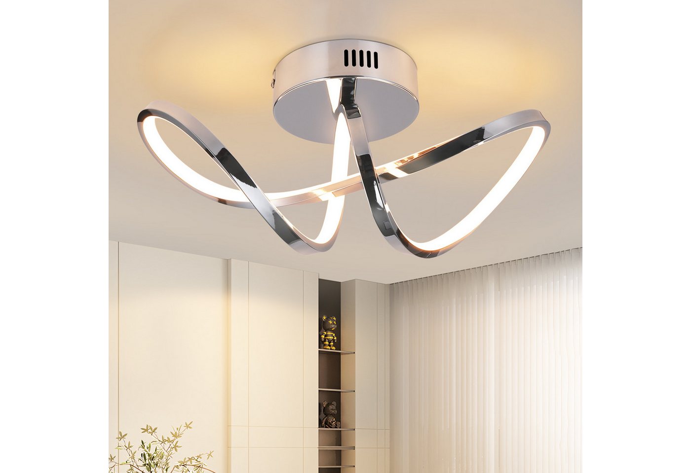 ZMH LED Deckenleuchte Wohnzimmer Modern 12W Schlafzimmerlampe 3000K Innen Flur Küche, LED fest integriert, Warmweiß, Nickel Innen Deckenlampe Schlafzimmer Bild 3