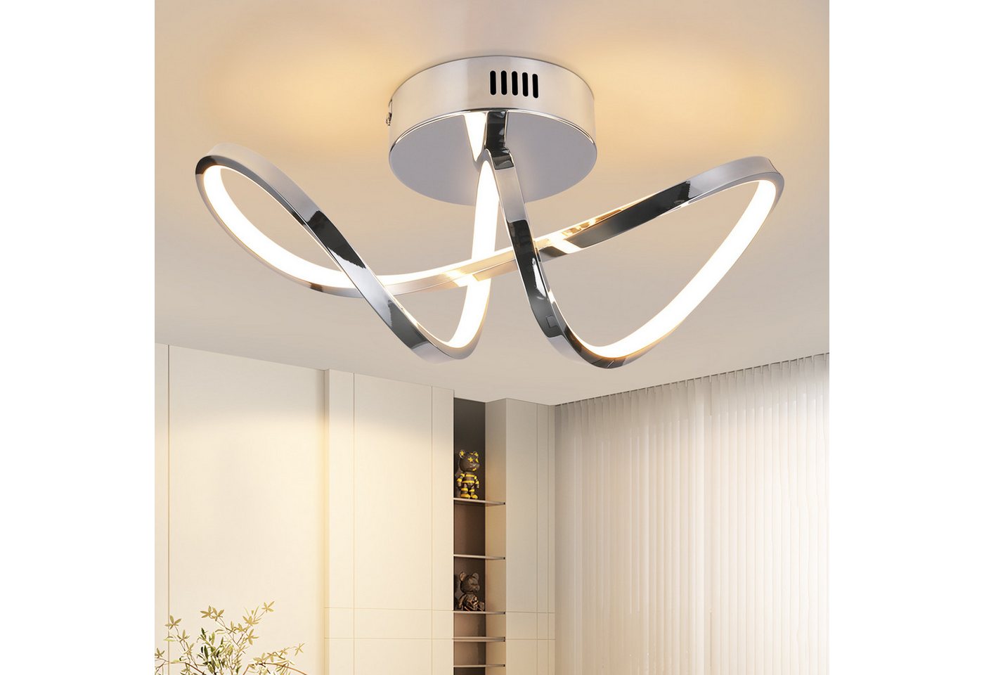 ZMH LED Deckenleuchte Wohnzimmer Modern 12W Schlafzimmerlampe 3000K Innen Flur Küche, LED fest integriert, Warmweiß, Nickel Innen Deckenlampe Schlafzimmer Bild 5