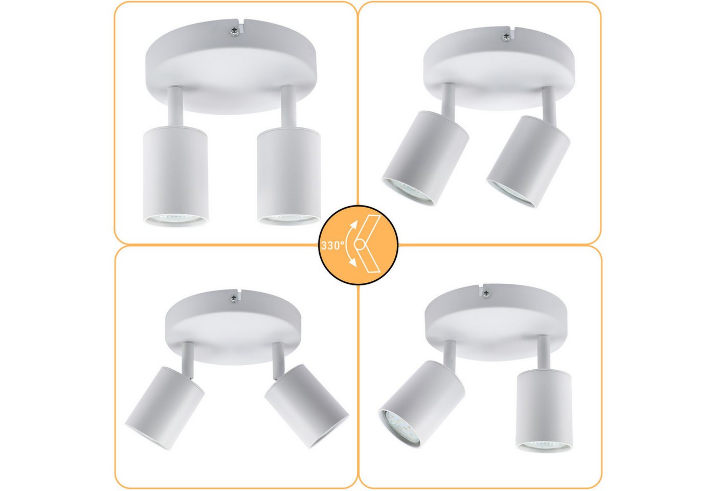 ZMH Deckenstrahler 2 Flammig Rund Deckenlampe Schwenkbar 330° Modern für Wohnzimmer, ohne Leuchtmittel, Weiß 90° gedreht Wandstrahler für Schlafzimmer Küche Bild 3