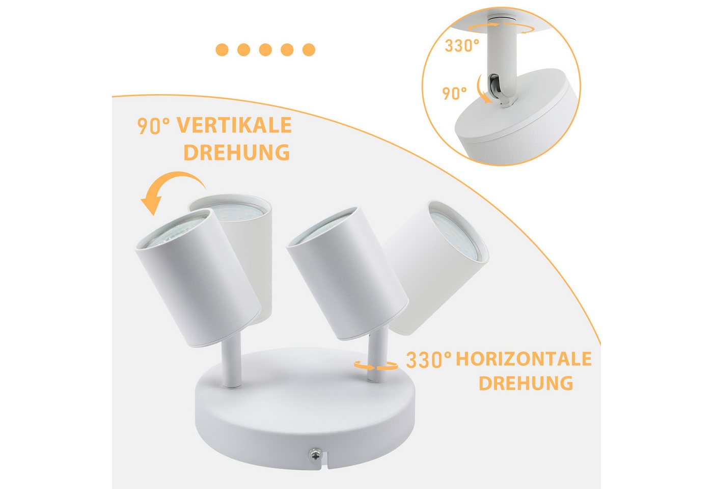 ZMH Deckenstrahler 2 Flammig Rund Deckenlampe Schwenkbar 330° Modern für Wohnzimmer, ohne Leuchtmittel, Weiß 90° gedreht Wandstrahler für Schlafzimmer Küche Bild 5