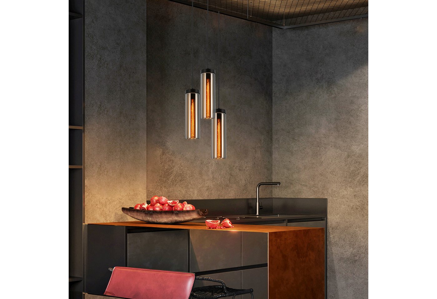 ZMH Pendelleuchte Esszimmer Schwarz - 3 Flammig E27 Glas Hängeleuchte für Wohnzimmer, ohne Leuchtmittel, 120CM Höhenverstellbar Esstischlampe für Küche Schlafzimmer