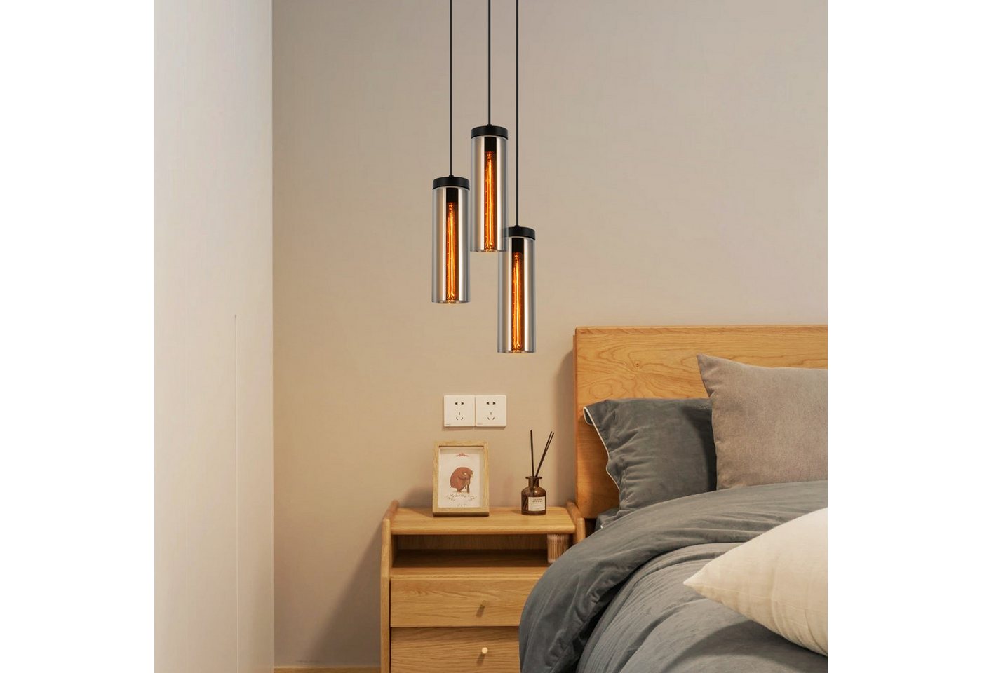 ZMH Pendelleuchte Esszimmer Schwarz - 3 Flammig E27 Glas Hängeleuchte für Wohnzimmer, ohne Leuchtmittel, 120CM Höhenverstellbar Esstischlampe für Küche Schlafzimmer Bild 4