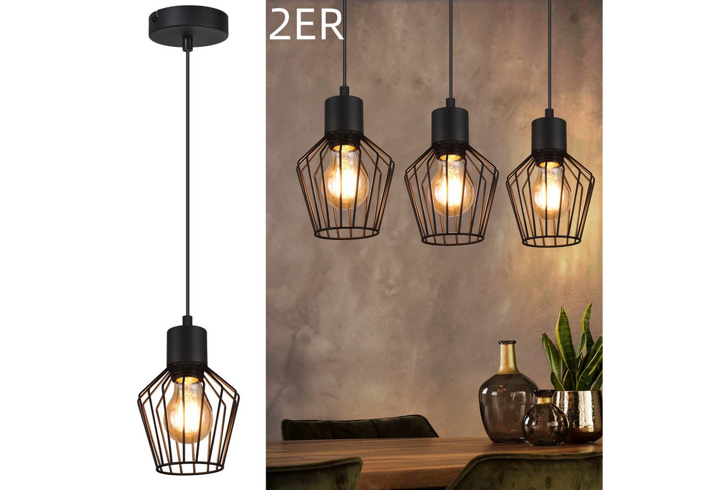 ZMH Pendelleuchte Esszimmer Schwarz 1 Flammig Industrie Esstisch Hängend Lampe für Küche, Robuste Struktur, ohne Leuchtmittel, Einstellbare Länge MAX. 40W Schlafzimmer Cafe Bild 5
