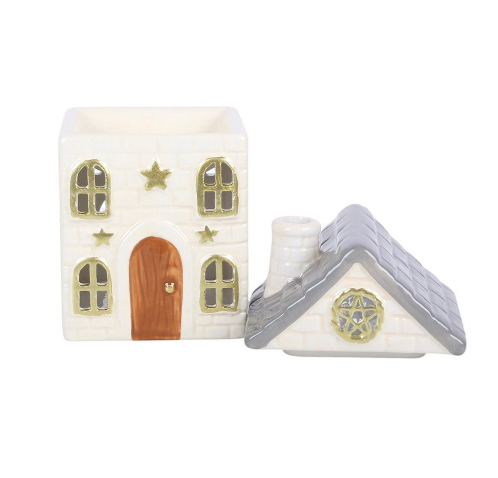 Something Different Duftlampe Vintage Haus aus Keramik Duftlampe in creme-gold Sterne Weihnachten