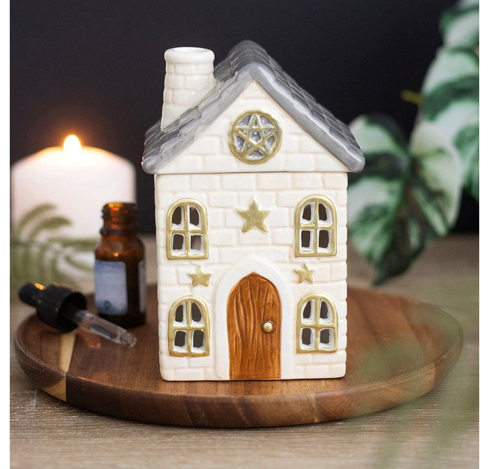 Something Different Duftlampe Vintage Haus aus Keramik Duftlampe in creme-gold Sterne Weihnachten Bild 5