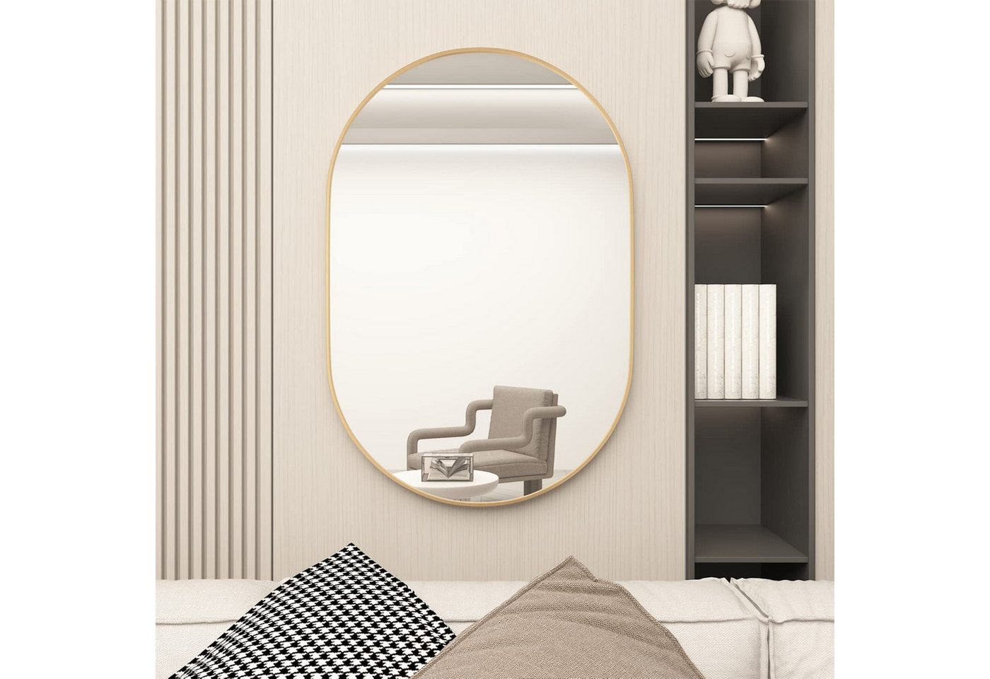 CASSILANDO Badspiegel Ovaler Wandspiegel, Badezimmerspiegel, 75 * 50cm Aluminium (Packung, Bad Speigel), Aluminium Alloy Rahmen Bild 3