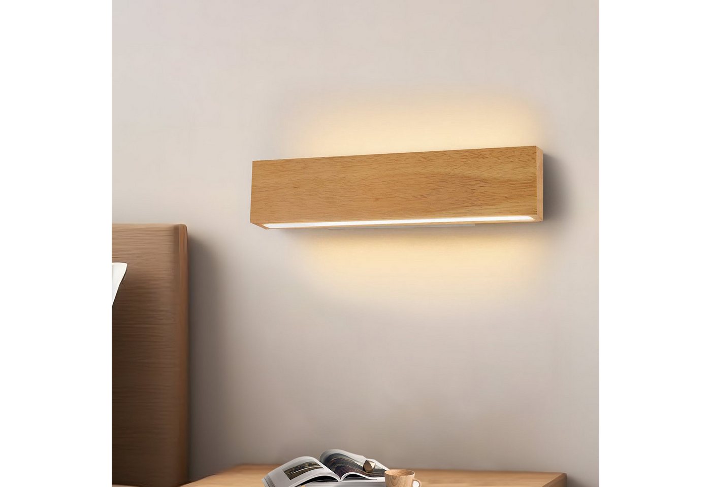 Nettlife LED Wandleuchte Holz 3000K Wandbeleuchtung Modern 32/52/100 cm, Drehbar 330 °, LED fest integriert, Warmweiß, Wohnzimmer Schlafzimmer Flur Treppenhaus