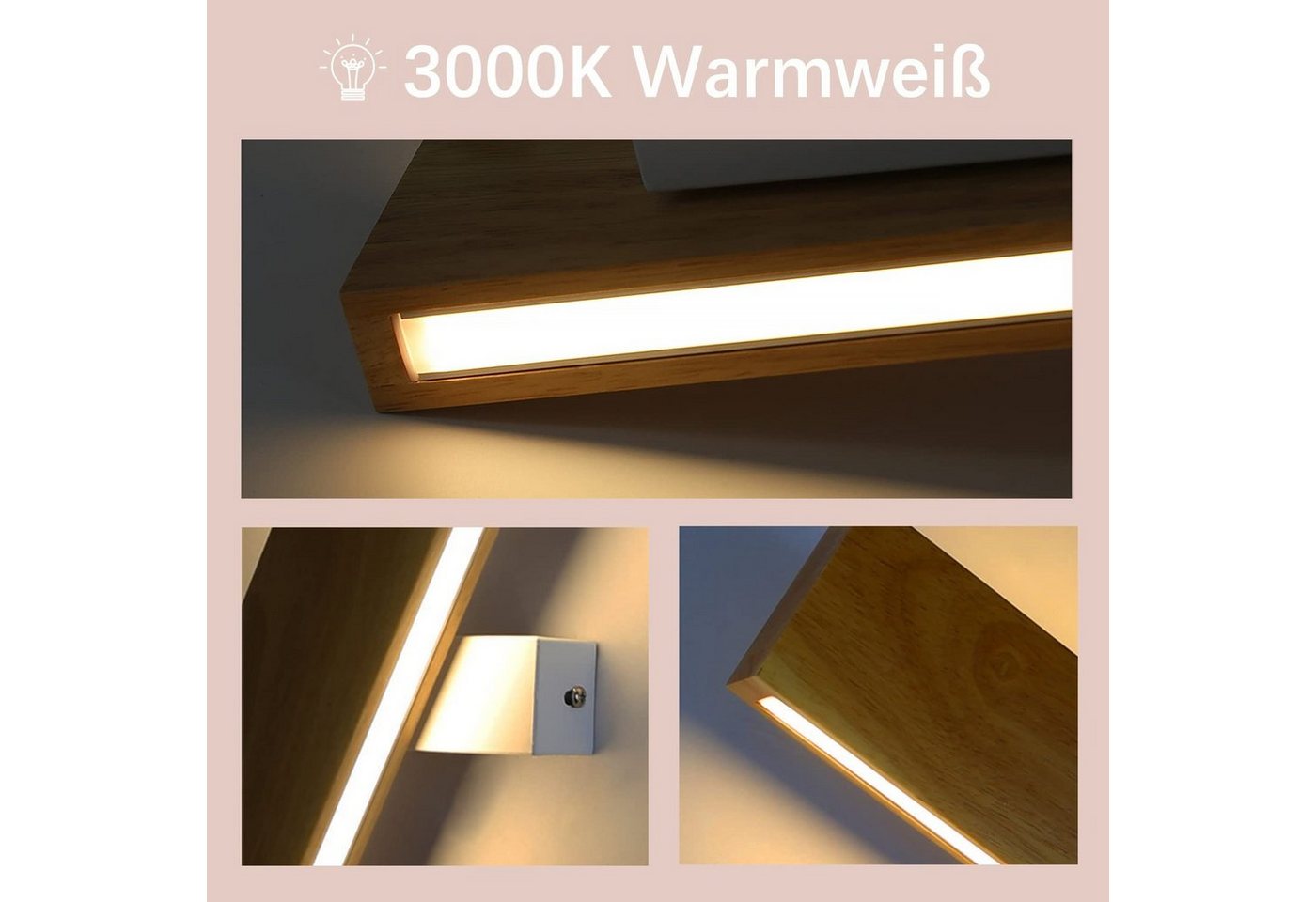 Nettlife LED Wandleuchte Holz 3000K Wandbeleuchtung Modern 32/52/100 cm, Drehbar 330 °, LED fest integriert, Warmweiß, Wohnzimmer Schlafzimmer Flur Treppenhaus Bild 2