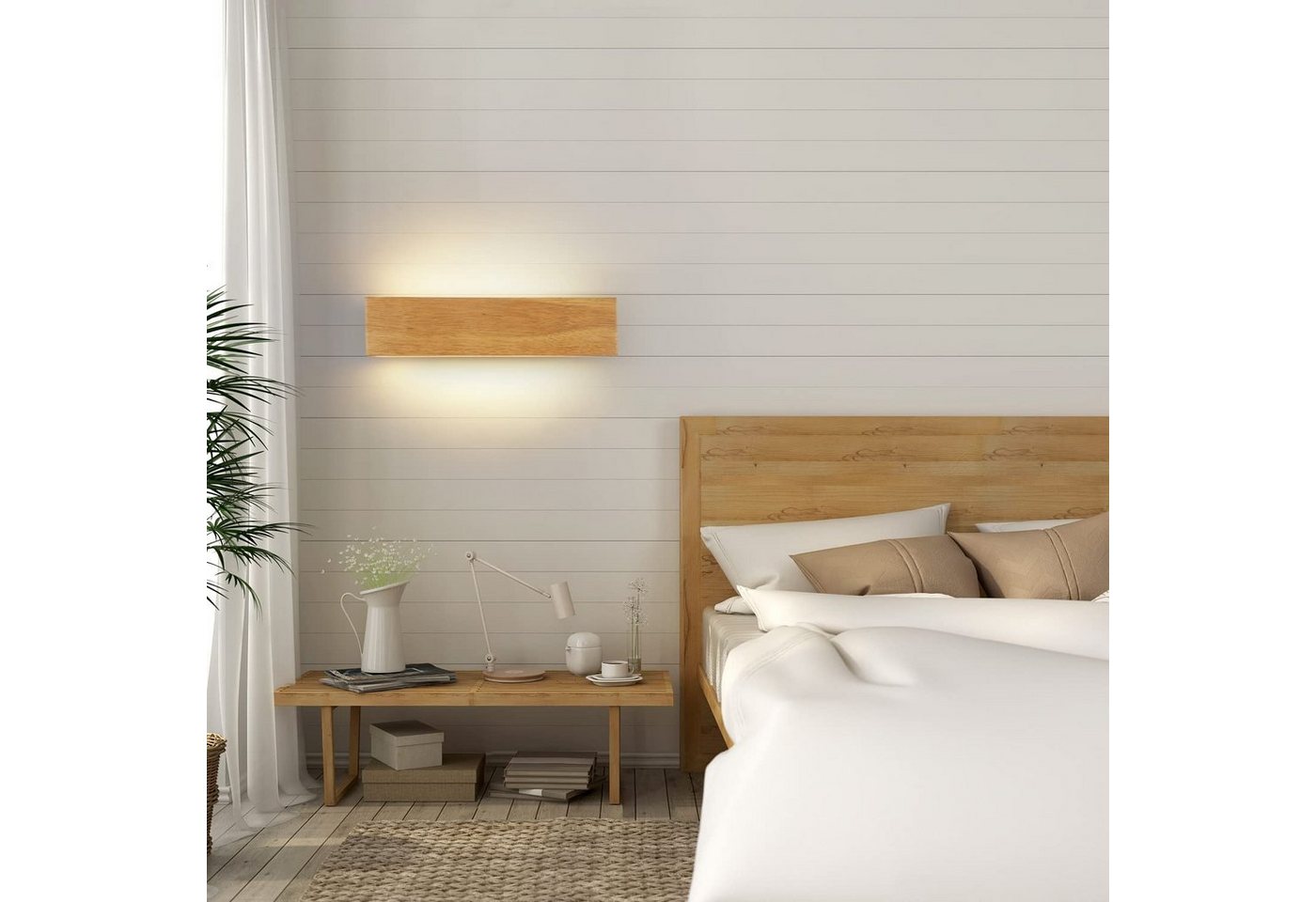 Nettlife LED Wandleuchte Holz 3000K Wandbeleuchtung Modern 32/52/100 cm, Drehbar 330 °, LED fest integriert, Warmweiß, Wohnzimmer Schlafzimmer Flur Treppenhaus Bild 4
