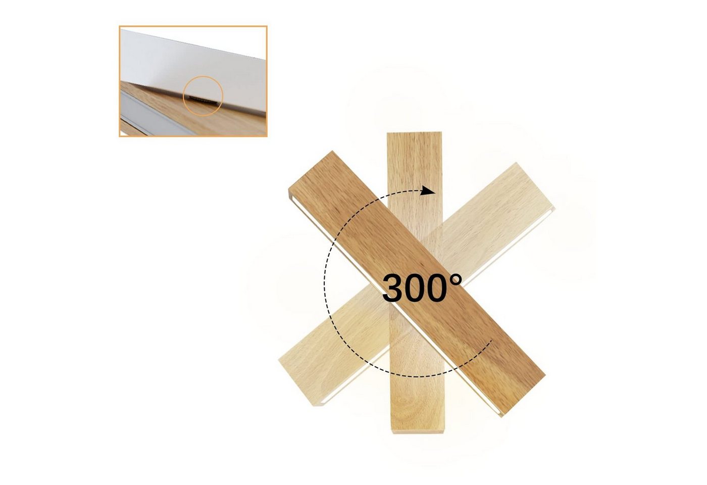 Nettlife LED Wandleuchte Holz 3000K Wandbeleuchtung Modern 32/52/100 cm, Drehbar 330 °, LED fest integriert, Warmweiß, Wohnzimmer Schlafzimmer Flur Treppenhaus Bild 5