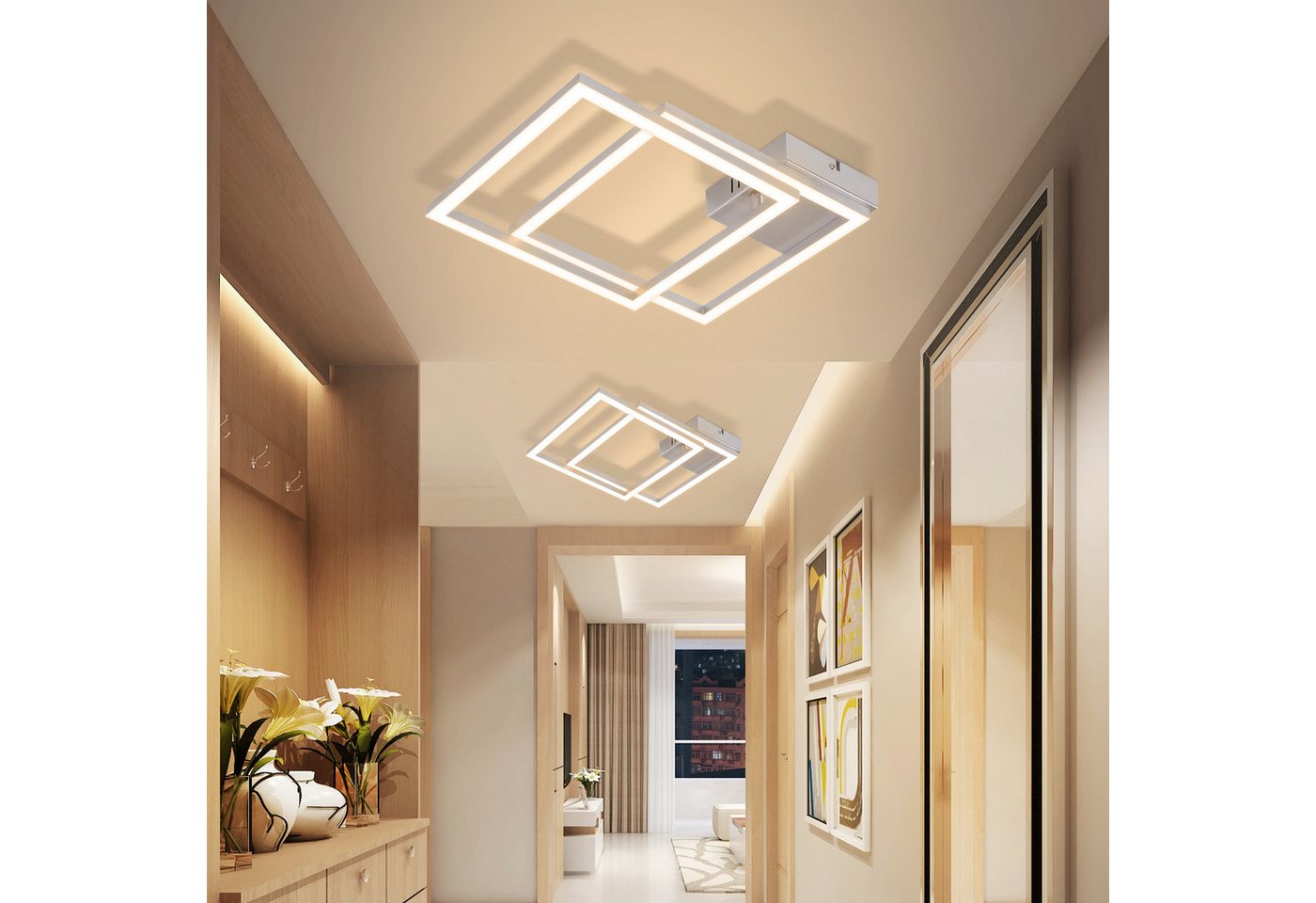 ZMH LED Deckenleuchte 2 überkreuzte Rahmen, 39,5 cm, flach und drehbar, nicht dimmbar, LED fest integriert, Warmweiß, Wohnzimmer Drehbar, 24 W, für Schlafzimmer Flur Küche