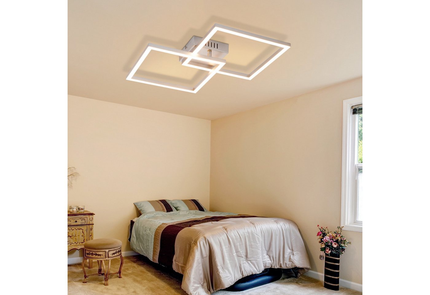 ZMH LED Deckenleuchte 2 überkreuzte Rahmen, 39,5 cm, flach und drehbar, nicht dimmbar, LED fest integriert, Warmweiß, Wohnzimmer Drehbar, 24 W, für Schlafzimmer Flur Küche Bild 2