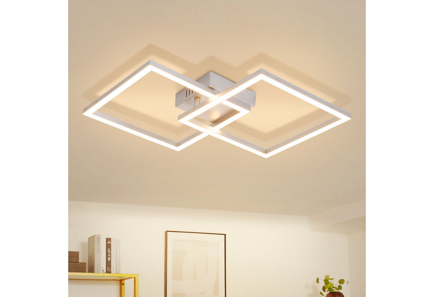 ZMH LED Deckenleuchte 2 überkreuzte Rahmen, 39,5 cm, flach und drehbar, nicht dimmbar, LED fest integriert, Warmweiß, Wohnzimmer Drehbar, 24 W, für Schlafzimmer Flur Küche Bild 4