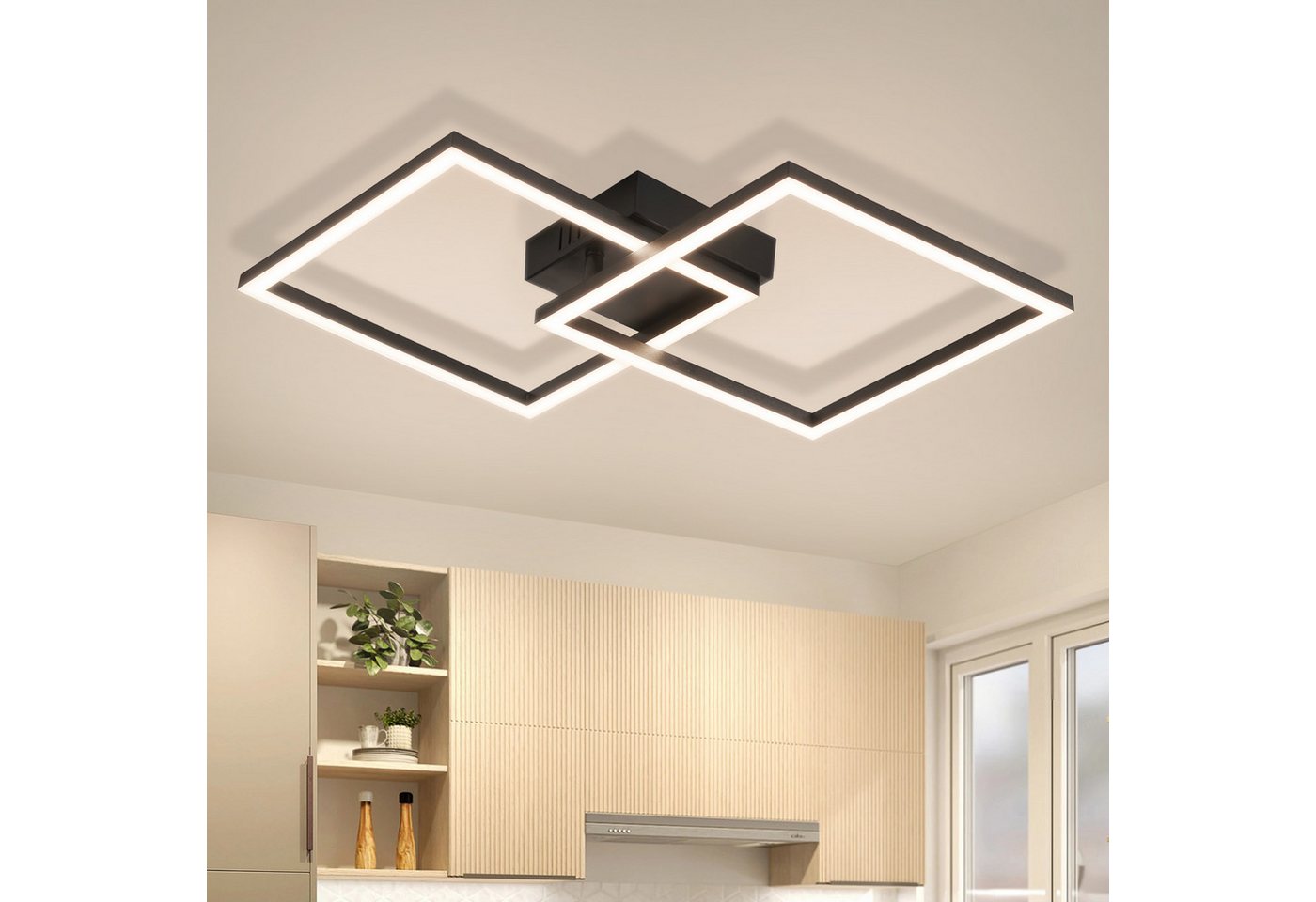 ZMH LED Deckenleuchte 2 überkreuzte Rahmen, 39,5 cm, flach und drehbar, nicht dimmbar, LED fest integriert, Neutralweiß, Wohnzimmer Drehbar, 24 W, für Schlafzimmer Flur Küche Bild 2