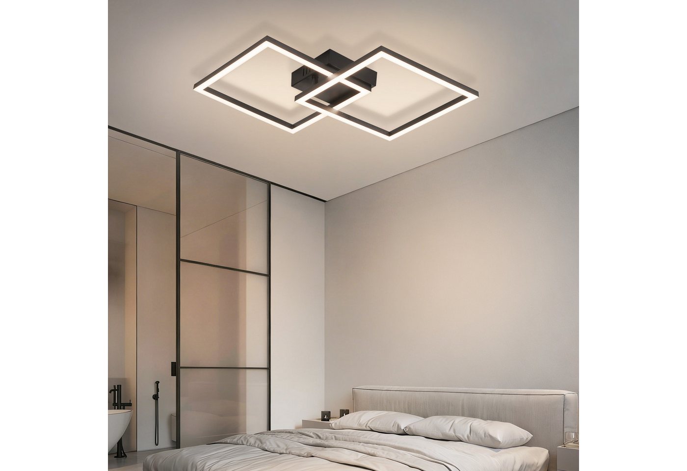 ZMH LED Deckenleuchte 2 überkreuzte Rahmen, 39,5 cm, flach und drehbar, nicht dimmbar, LED fest integriert, Neutralweiß, Wohnzimmer Drehbar, 24 W, für Schlafzimmer Flur Küche Bild 3