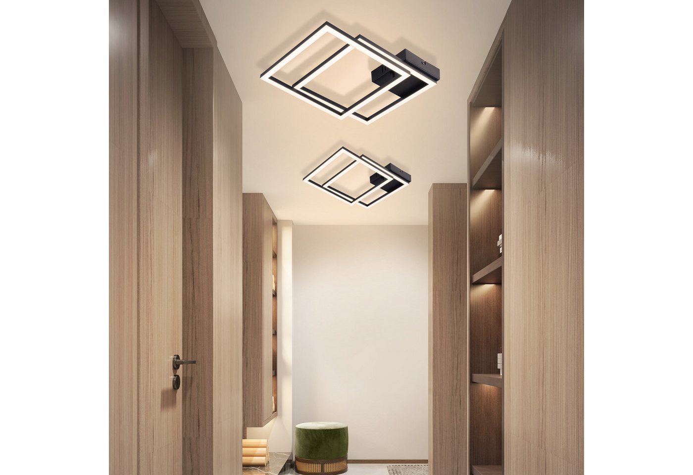 ZMH LED Deckenleuchte 2 überkreuzte Rahmen, 39,5 cm, flach und drehbar, nicht dimmbar, LED fest integriert, Neutralweiß, Wohnzimmer Drehbar, 24 W, für Schlafzimmer Flur Küche Bild 5