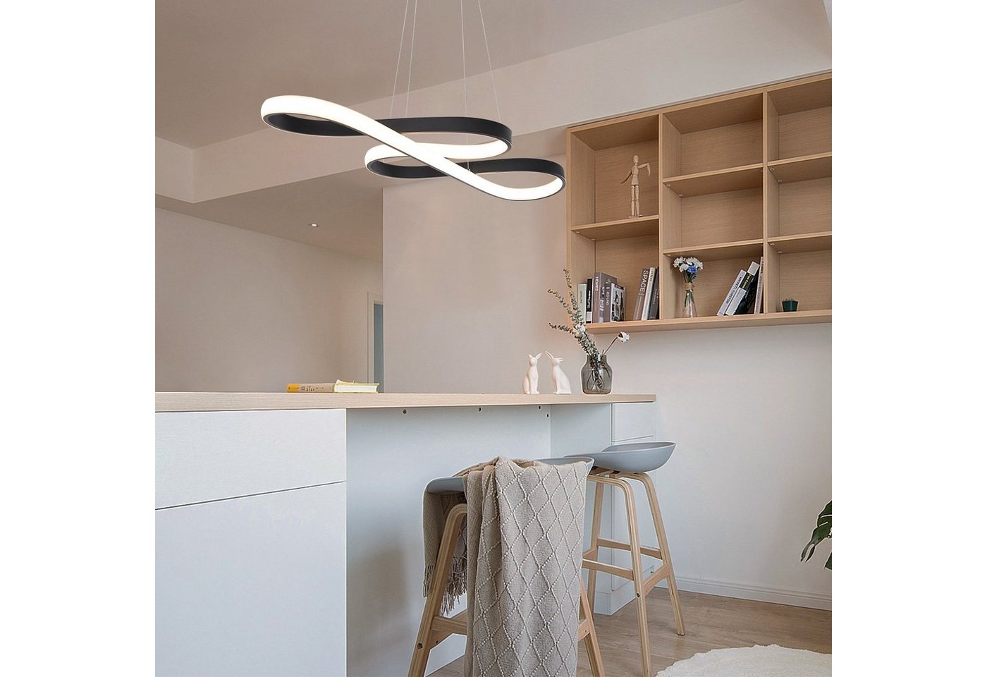 ZMH Pendelleuchte LED Esstisch Schwarz/Weiß Hängeleuchte Modern 47W Dimmbar Esszimmer, LED fest integriert, warmweiß-Kaltweiß, 3000-6500K mit Fernbedienung Pendellampe Wohnzimmer Büro