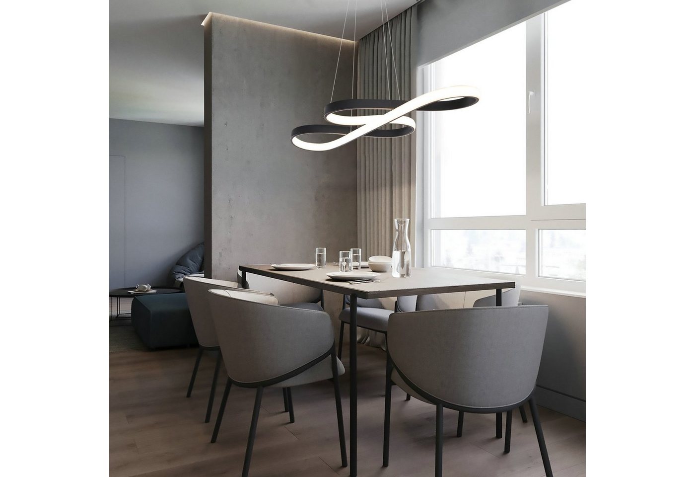 ZMH Pendelleuchte LED Esstisch Schwarz/Weiß Hängeleuchte Modern 47W Dimmbar Esszimmer, LED fest integriert, warmweiß-Kaltweiß, 3000-6500K mit Fernbedienung Pendellampe Wohnzimmer Büro Bild 3