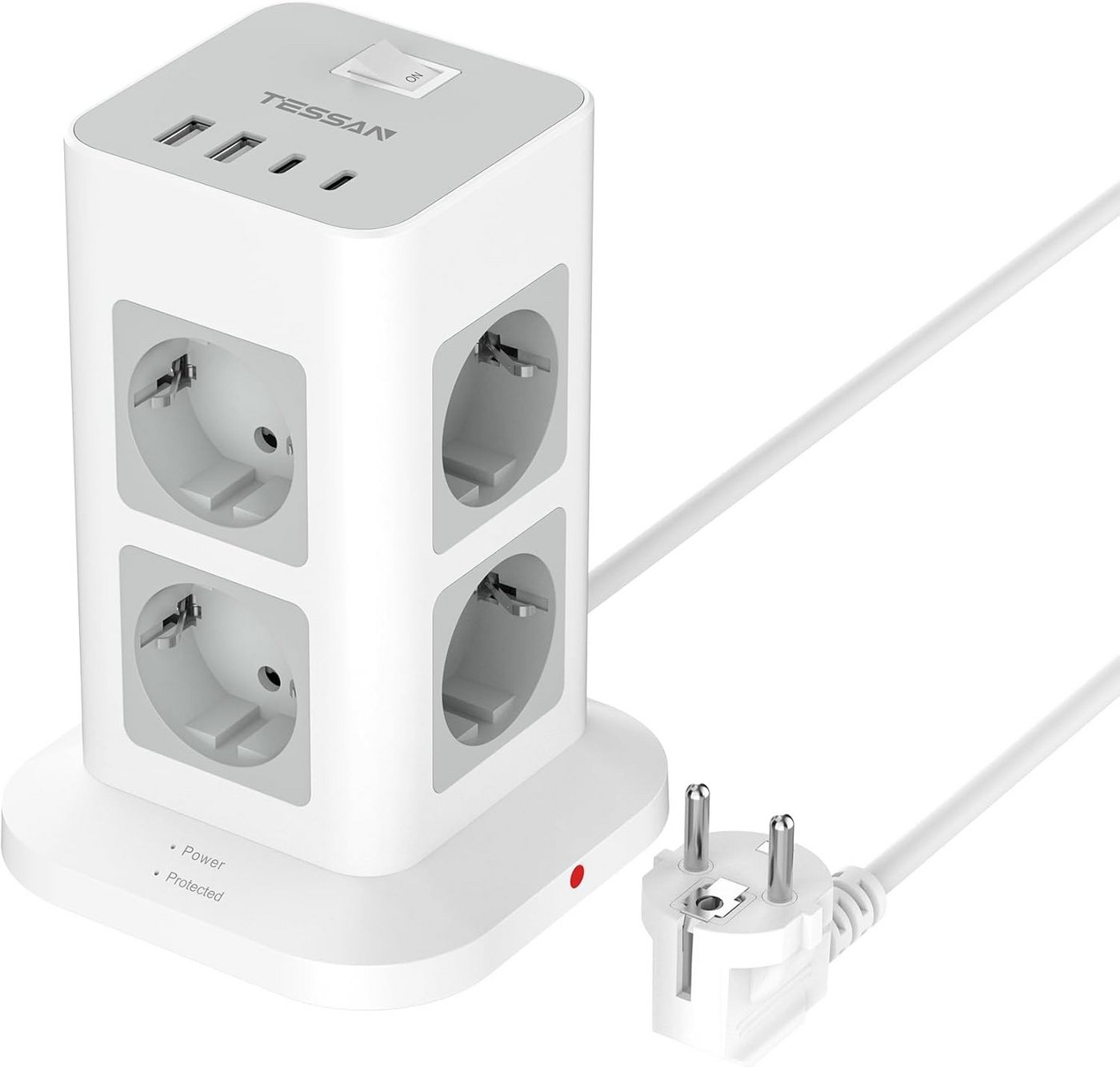 TESSAN 8 Fach Mehrfachsteckdose 4 USB Steckdosenleiste Kabel 2m Mehrfachsteckdose (Ein- / Ausschalter, USB-Anschlüsse, 2M Kabel, Schutzkontaktkupplung, Überspannungsschutz, Kabellänge 2 m), Mehrfachsteckdose, mit Schalter, mit Überspannungsschutz Bild 3