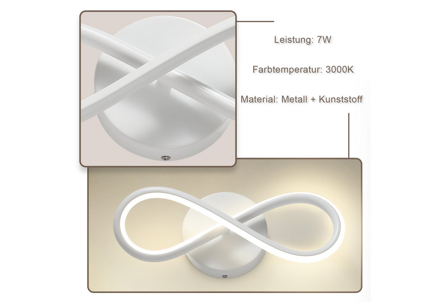 ZMH LED Deckenleuchte Wohnzimmer 3 Blatten verflochten 25/34/40CM Modern für Schlafzimmer, LED fest integriert, 7W, 800lm, 3000K, warmweiß, 31×12×9cm Bild 4