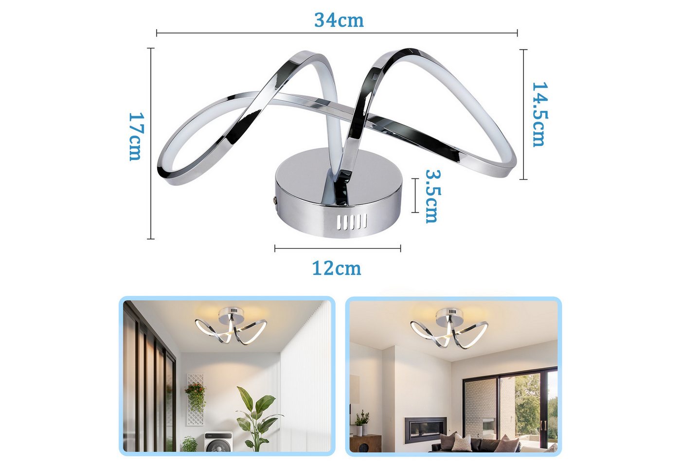 ZMH LED Deckenleuchte Wohnzimmer 3 Blatten verflochten 25/34/40CM Modern für Schlafzimmer, LED fest integriert, 12W, 1411lm, 3000K, warmweiß, 34×14,5×17cm, verflochtenes Design Bild 4