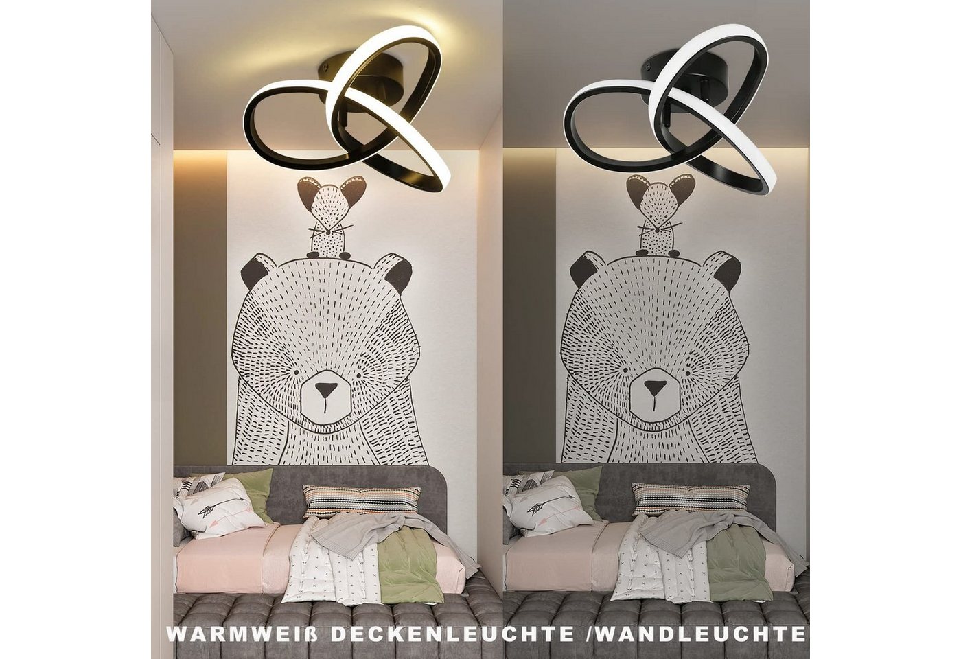 ZMH LED Deckenleuchte Wohnzimmer 3 Blatten verflochten 25/34/40CM Modern für Schlafzimmer, LED fest integriert, Warmweiß 3000K, 3000K, warmweiß, 24×24×12cm, verflochtenes Design