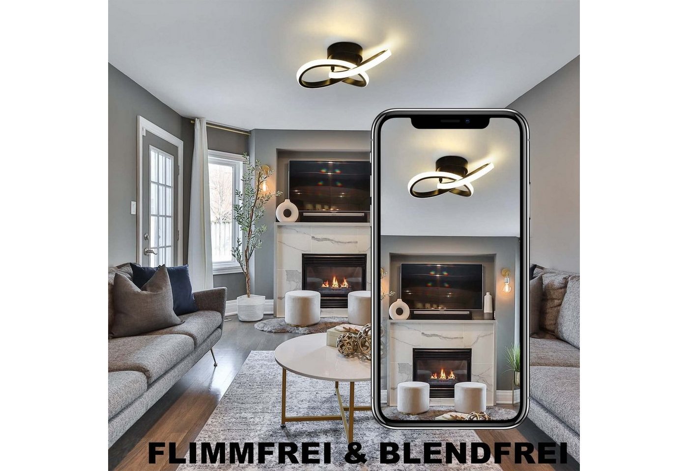 ZMH LED Deckenleuchte Wohnzimmer 3 Blatten verflochten 25/34/40CM Modern für Schlafzimmer, LED fest integriert, Warmweiß 3000K, 3000K, warmweiß, 24×24×12cm, verflochtenes Design Bild 2