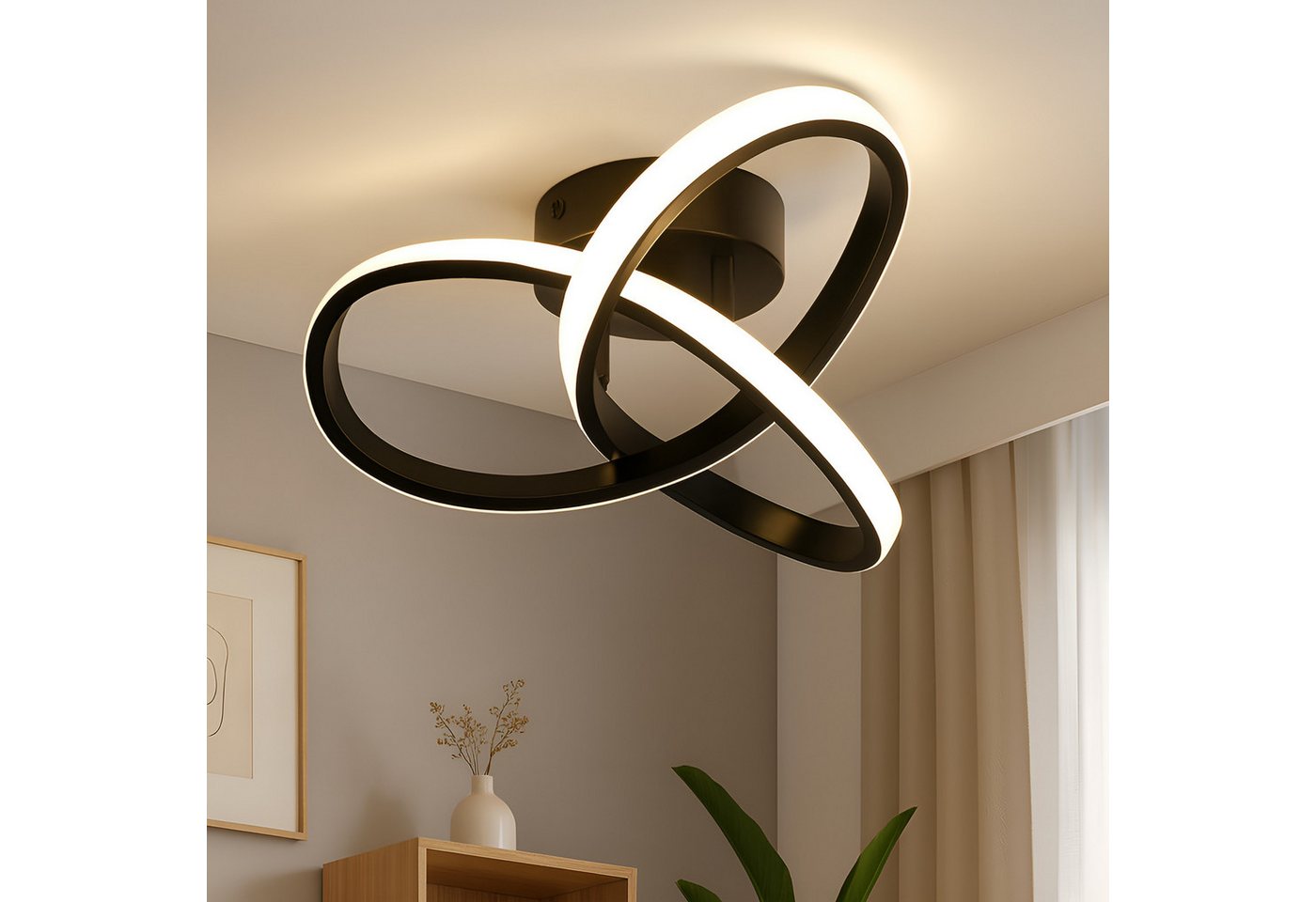ZMH LED Deckenleuchte Wohnzimmer 3 Blatten verflochten 25/34/40CM Modern für Schlafzimmer, LED fest integriert, Warmweiß 3000K, 3000K, warmweiß, 24×24×12cm, verflochtenes Design Bild 5