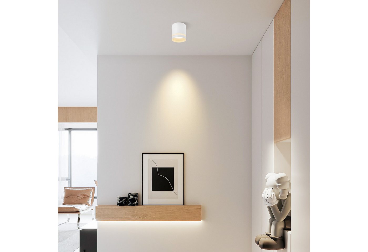 ZMH LED Deckenstrahler Weiß Rund 3000K 5W GX53 Deckenlampe Acryl Wohnzimmer 2-er Set, LED fest integriert, Warmweiß, 3000K Rund Aufbaustrahler Acryl für Flur Wohnzimmer Bild 5