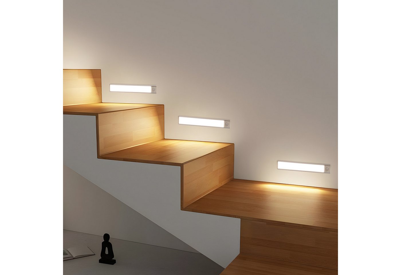 ZMH LED Unterbauleuchte mit Bewegungsmelder Aufladbar Schranklicht USB 1500mAh Flur Cabinet, LED fest integriert, 3000-6500K, 20CM Dimmbar 3 Farbtemperatur Schrankleuchte Schlafzimmer