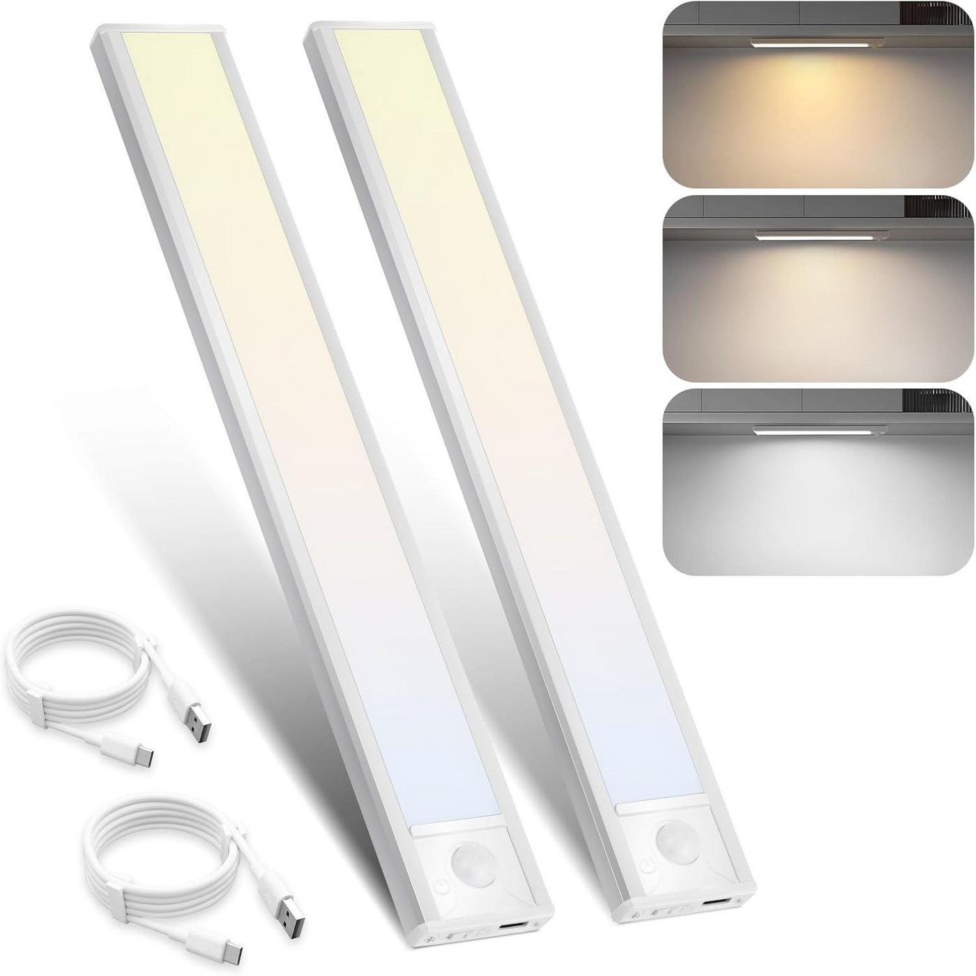ZMH LED Unterbauleuchte mit Bewegungsmelder Aufladbar Schranklicht USB 1500mAh Flur Cabinet, LED fest integriert, 3000-6500K, 20CM Dimmbar 3 Farbtemperatur Schrankleuchte Schlafzimmer Bild 2