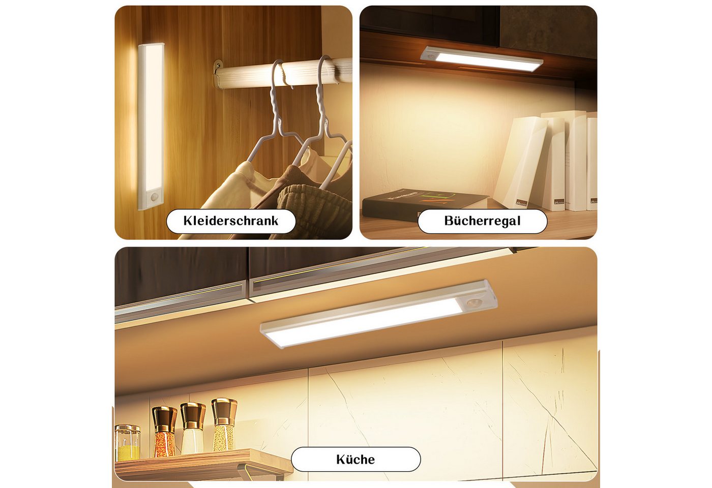 ZMH LED Unterbauleuchte mit Bewegungsmelder Aufladbar Schranklicht USB 1500mAh Flur Cabinet, LED fest integriert, 3000-6500K, 20CM Dimmbar 3 Farbtemperatur Schrankleuchte Schlafzimmer Bild 3