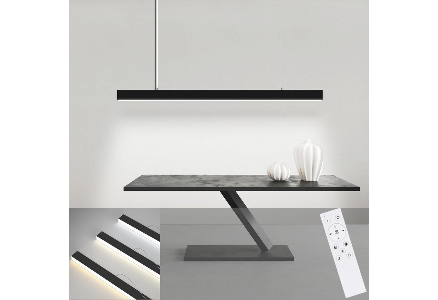ZMH LED Pendelleuchte Esstisch Hängelampe Dimmbar - Modern mit Fernbedienung, LED fest integriert, weiß, dimmbar, Lang Linear, 53/57W