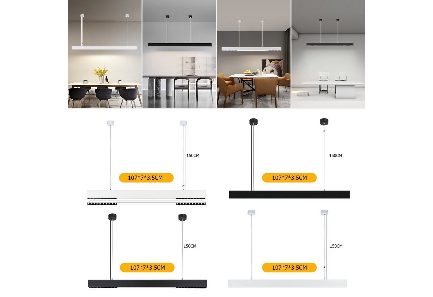 ZMH LED Pendelleuchte Esstisch Hängelampe Dimmbar - Modern mit Fernbedienung, LED fest integriert, weiß, dimmbar, Lang Linear, 53/57W Bild 5