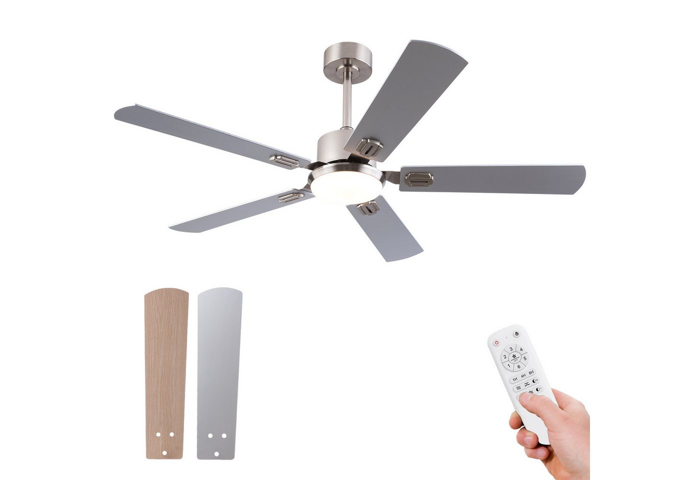 Rolipo Deckenventilator LED-Licht 3 Farben/Fernbedienung, Leiser DC-Motor Deckenventilator, 52 Zoll (Sommer/Winter), 6 Stufen, 2 Deckenstangen Bild 2