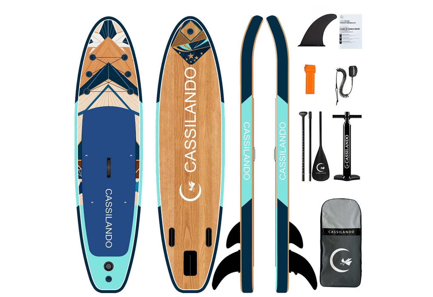 CASSILANDO SUP-Board Aufblasbares SUP-Board 335 x 84 cm mit 220 kg Belastbarkeit, (Set, Hand pumpe, Verstellbares Paddel, Sicherheitsgurt, Reparatursatz, Rucksack), Pumpe Bild 2