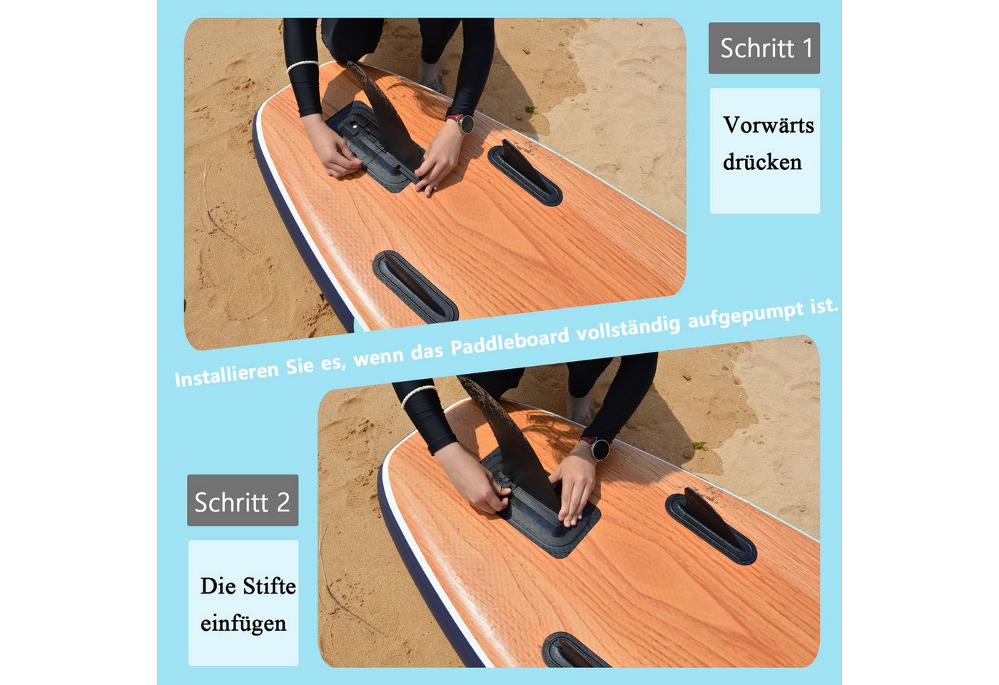 CASSILANDO SUP-Board Aufblasbares SUP-Board 335 x 84 cm mit 220 kg Belastbarkeit, (Set, Hand pumpe, Verstellbares Paddel, Sicherheitsgurt, Reparatursatz, Rucksack), Pumpe Bild 5