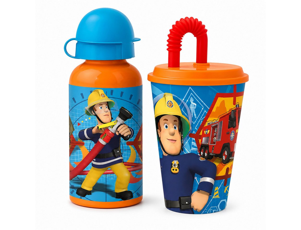 Feuerwehrmann Sam Trinkflasche Feuerwehrmann Sam 2 tlg. Set Kinder Sport Aluminium Flasche Becher