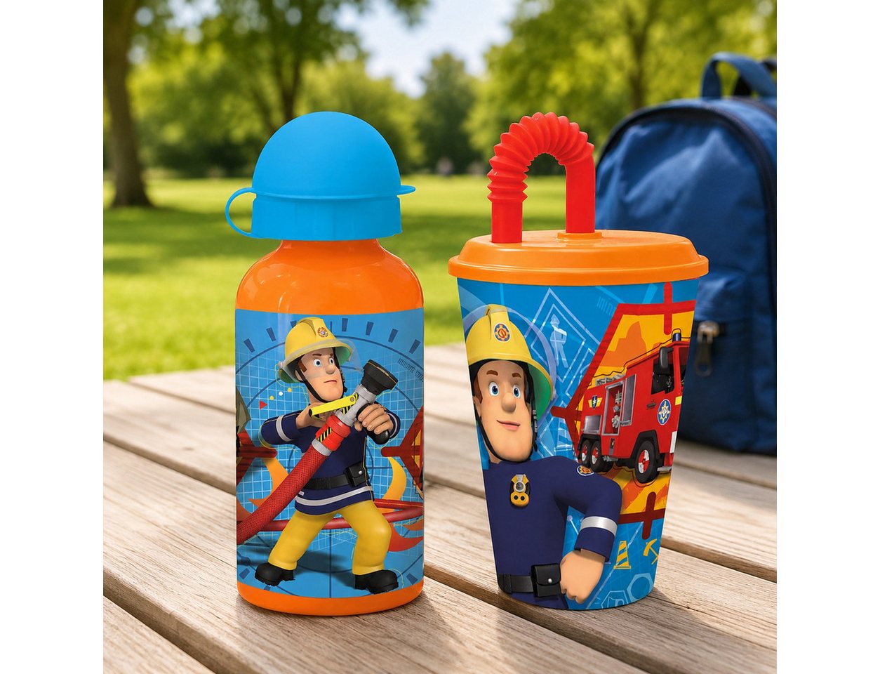 Feuerwehrmann Sam Trinkflasche Feuerwehrmann Sam 2 tlg. Set Kinder Sport Aluminium Flasche Becher Bild 5