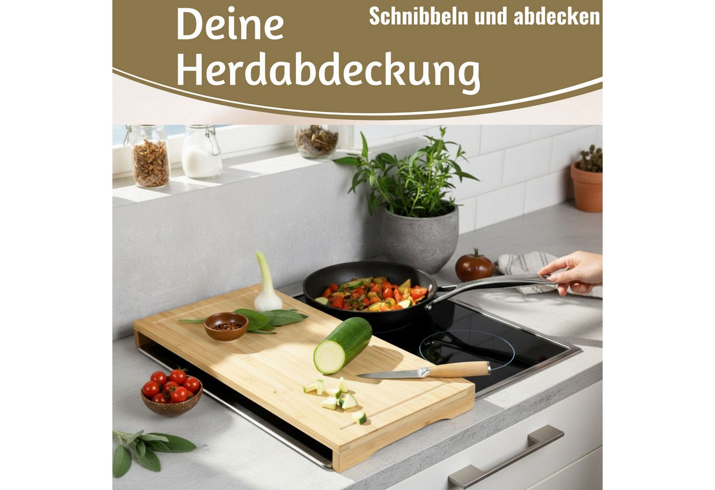 LS-LebenStil Schneide- und Abdeckplatte XL Holz Schneidebrett Herdabdeckplatte 54x28cm FSC Bambus Küchenbrett, Holz, (Tranchierbrett mit Saftrinne, Küchenbrett Holzbrett Servierbrett, 1 tlg., Kochfeld Ceranfeld Herdabdeckung), Schneideplatte Vesperbrett Tapas, FSC zertifiziert
