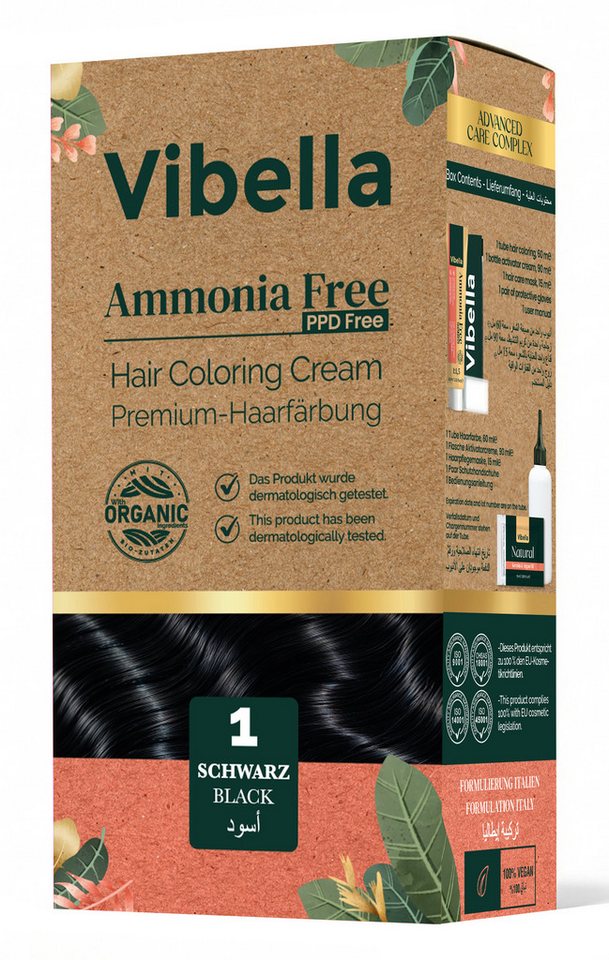 Vibella Haarfarbe Haarfärbecreme Nr. 1 Schwarz – Premium-Haarfarbe