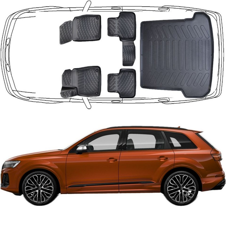 Trimak Passform-Fußmatten Oder Kofferraumwanne Oder Set kompatibel mit Audi Q7, Audi Q7 4M ab 2015 Gummimatten Auto & Kofferraummatte TPE Antirutsch Bild 4
