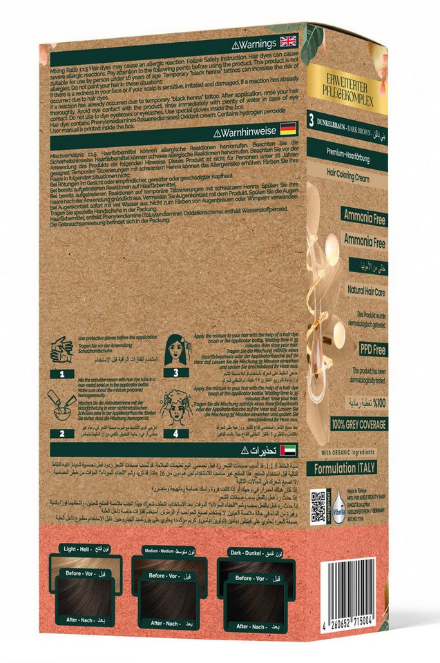 Vibella Haarfarbe Haarfärbecreme Nr. 3 Dunkelbraun – Premium-Haarfarbe Bild 3