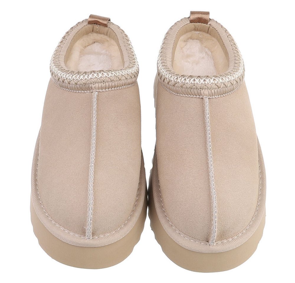 Ital-Design Echtleder Damen Slip-on Plateau Clog mit Profilsohle Snowboots (92392449) Flach Stiefeletten in Beige