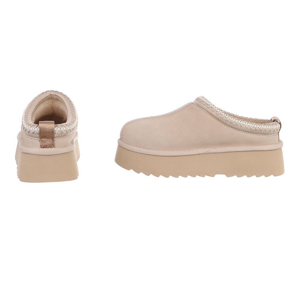Ital-Design Echtleder Damen Slip-on Plateau Clog mit Profilsohle Snowboots (92392449) Flach Stiefeletten in Beige Bild 3
