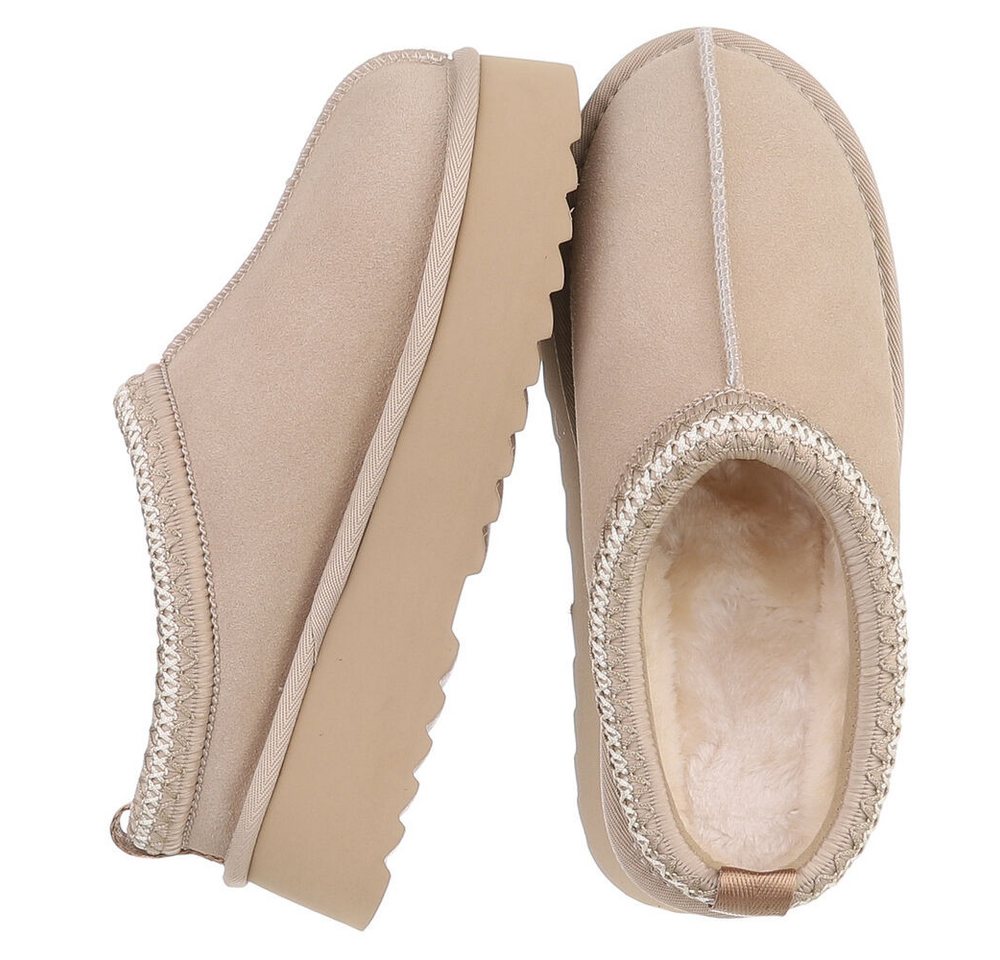 Ital-Design Echtleder Damen Slip-on Plateau Clog mit Profilsohle Snowboots (92392449) Flach Stiefeletten in Beige Bild 4