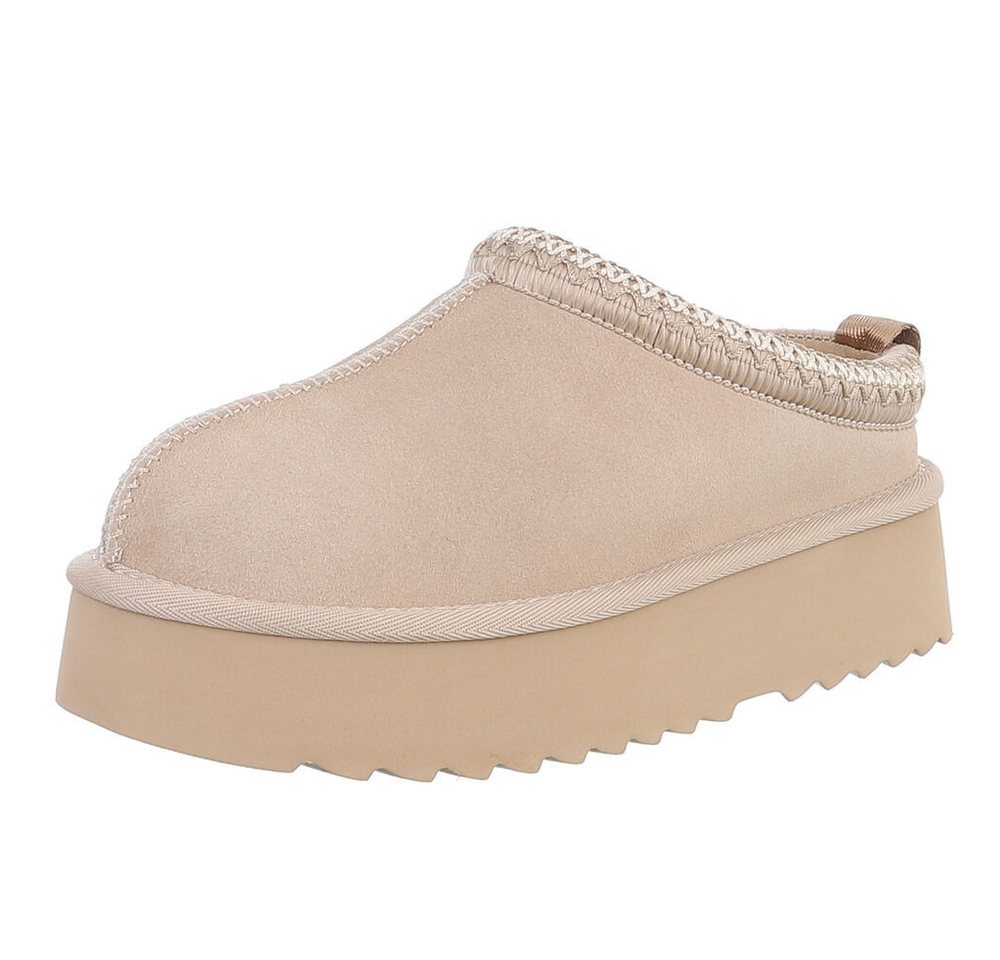 Ital-Design Echtleder Damen Slip-on Plateau Clog mit Profilsohle Snowboots (92392449) Flach Stiefeletten in Beige Bild 5