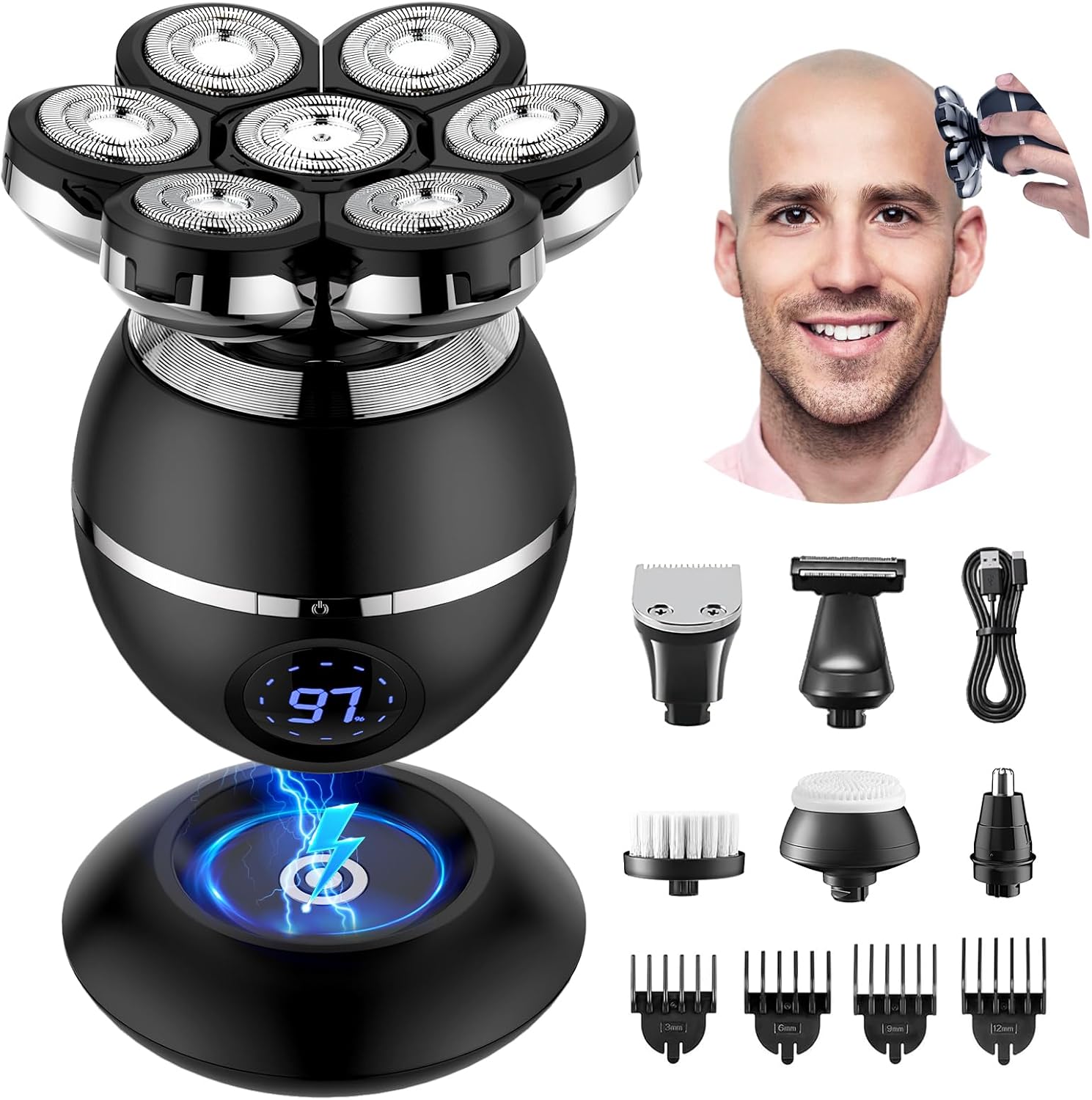 Apex – 7d Elektrorasierer Für Herren – 360° Drehbarer Scherkopf – Usb-aufladbar – Ipx7 Wasserdicht – 6-in-1 Mit Zubehör