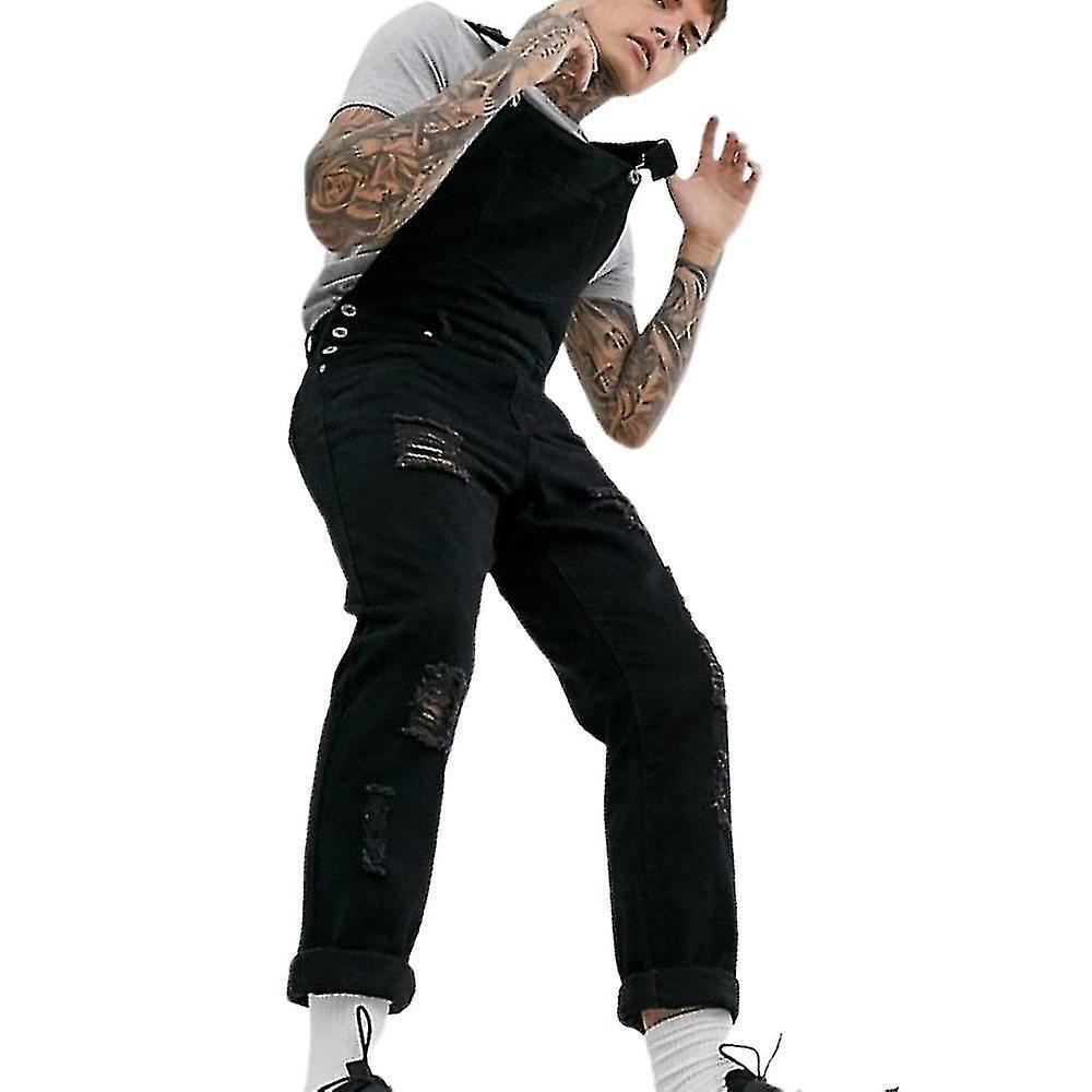 Herren-latzhose Aus Zerrissenem Denim – Größe S – Schwarz